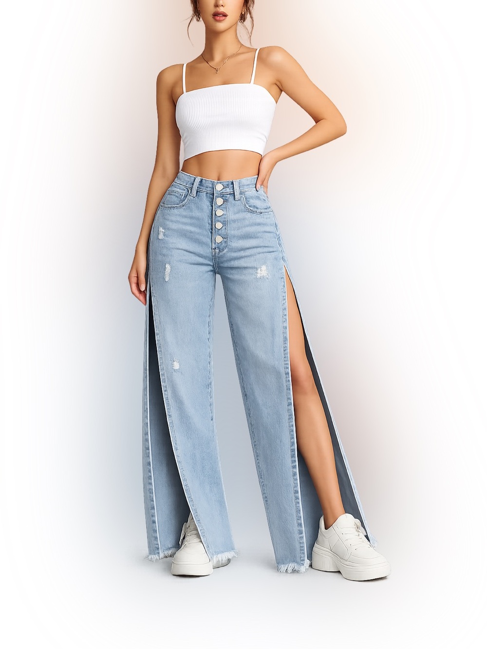 AsiaSea Light Wash Wide Leg Jeans